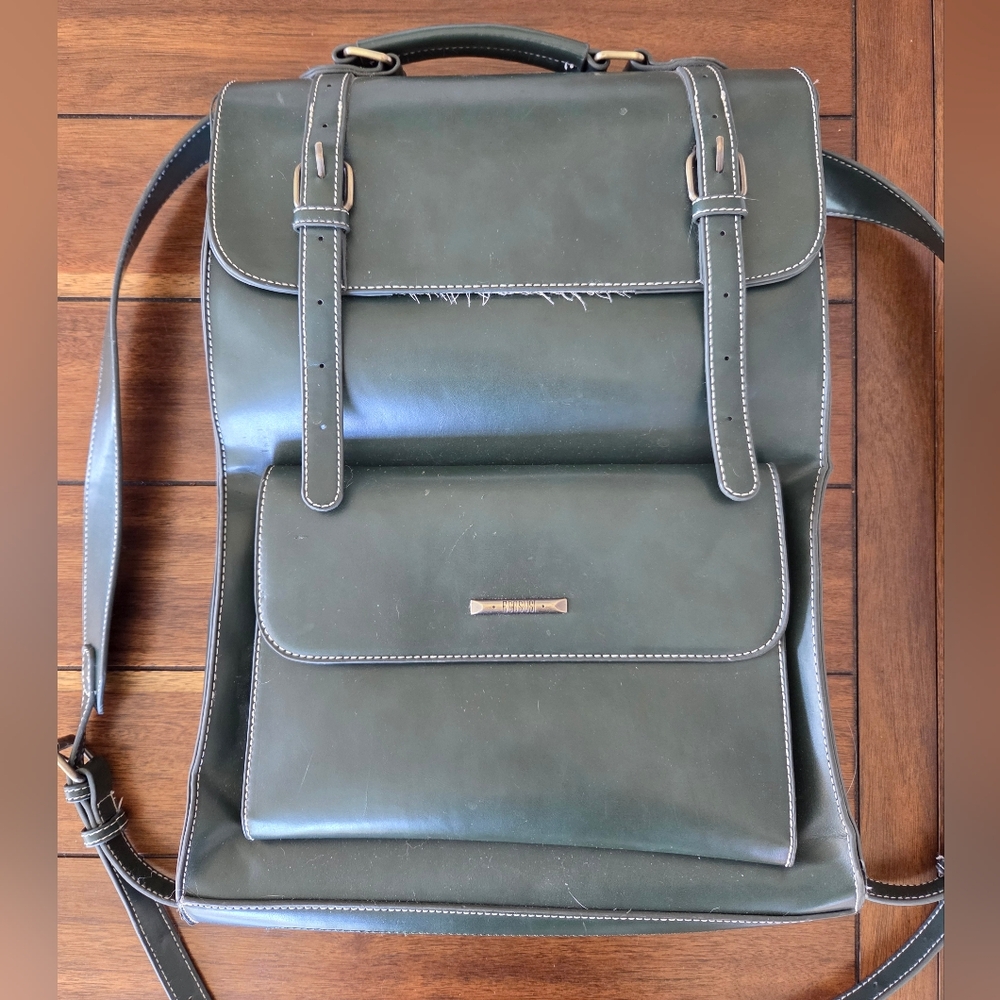 ECOSUSI Unisex Laptop Backpack, Green PU Leather, Vintage Style, Fits 15.6”